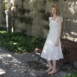 J.O.A. White sleeveless ruffle eyelet midi dress